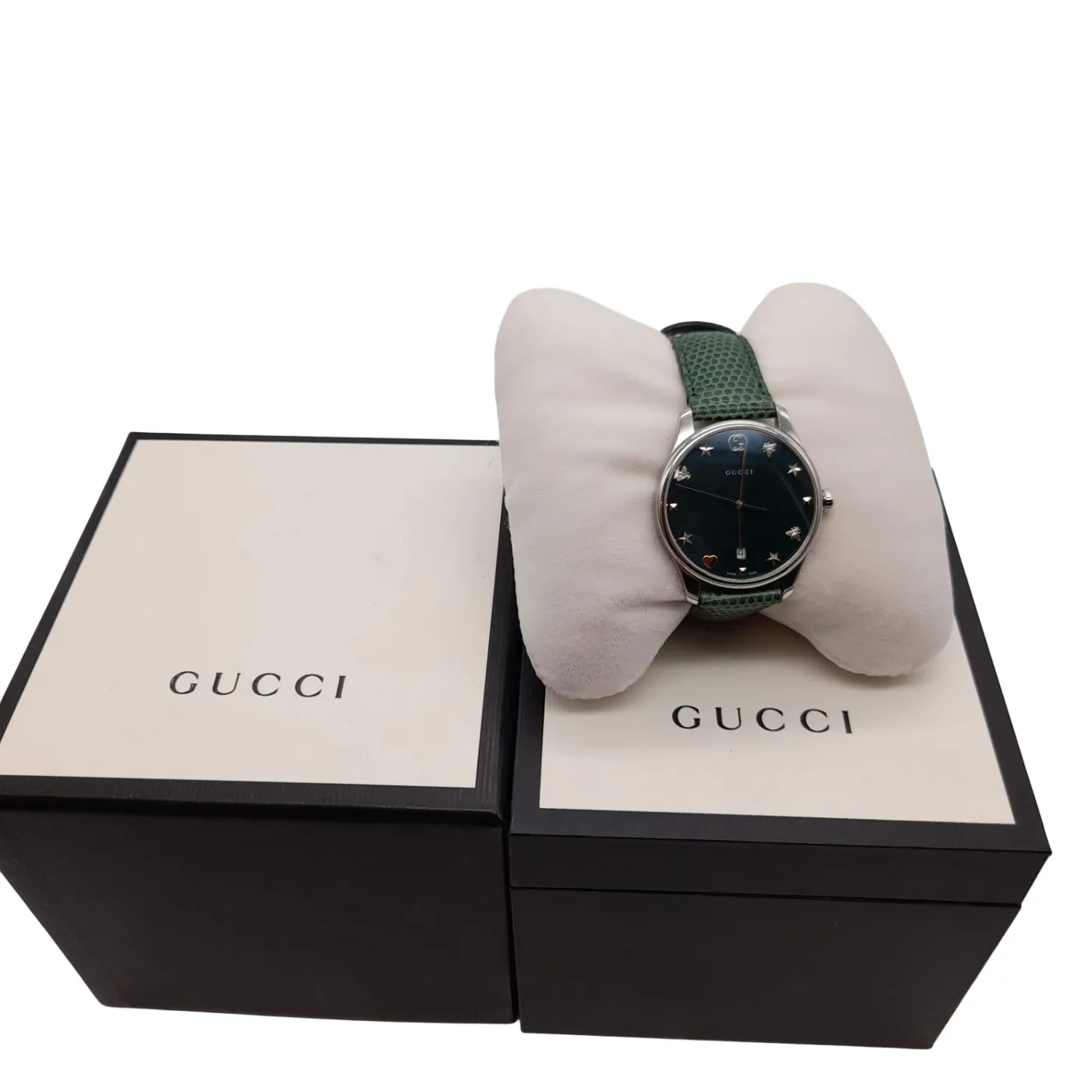 Gucci Watch Ladies 126.4 Green Leather Band Analogue 39.8g +Box  (WL1421945)