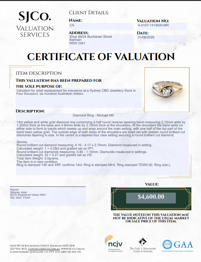 Ladies 14ct Yellow And White Gold Diamond Ring – Ring Size – L (MR1419000) With Valuation
