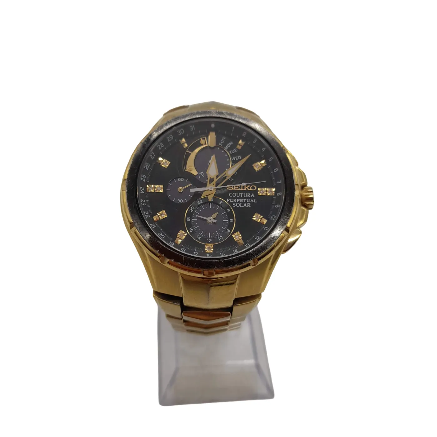 Seiko V198-0AB0 Men’s Gold and Black Analog Watch with Stainless Steel Band (WL1400525)