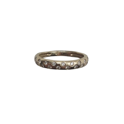 9CT Yellow Gold Dome Band Ring – 2.44g with 19 Burnish Set Diamonds (0.01ct each), Size Q