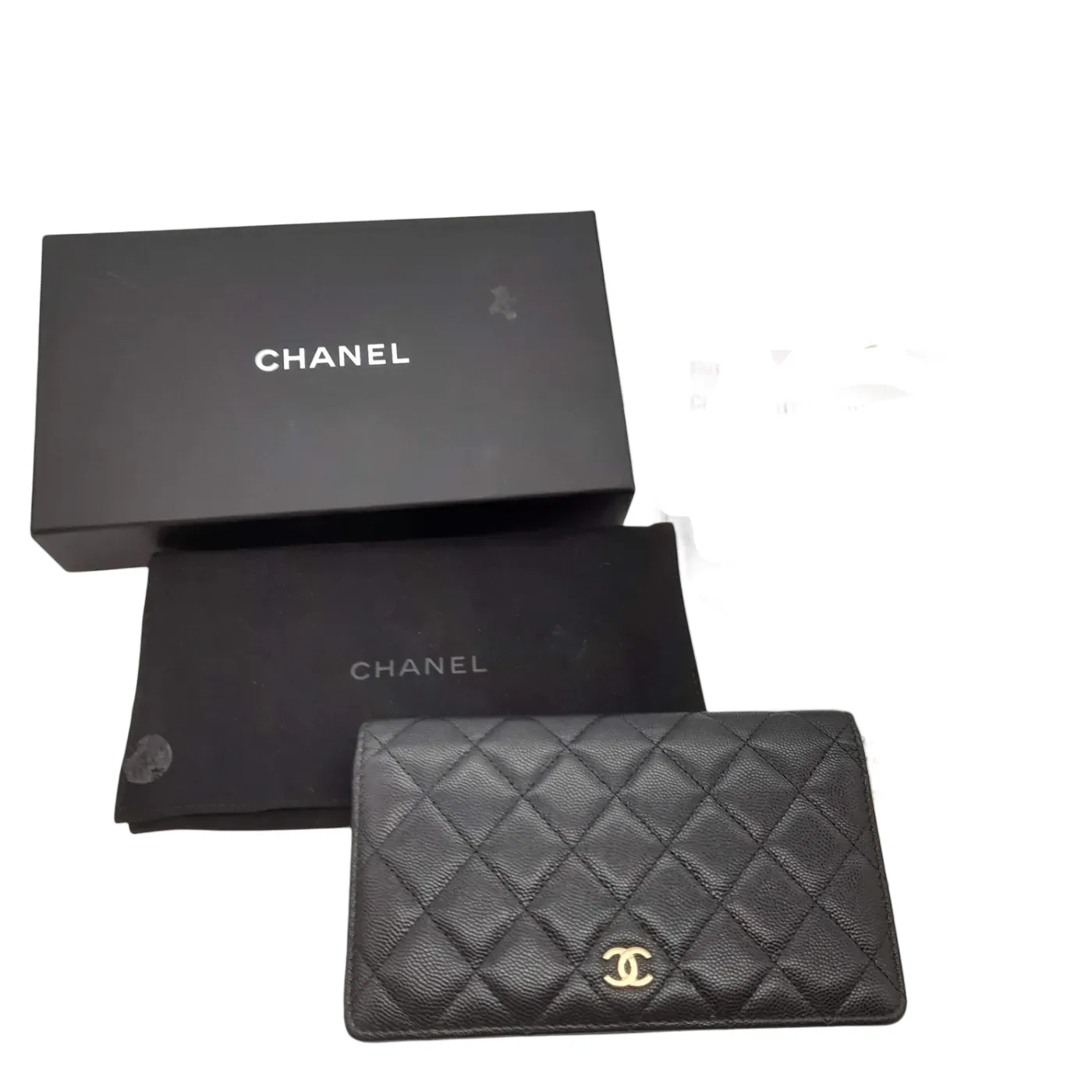 Chanel Caviar Leather Bi-Fold Long Wallet Black/Brown With Dust Bag, Entrupy & Box (WL 1390045)