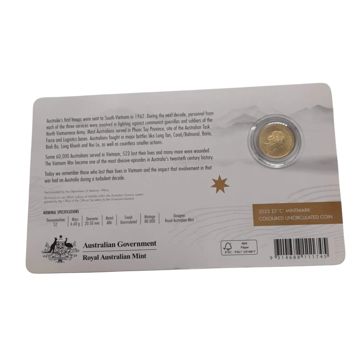 Royal Australian Mint 50th Anniversary Vietnam War $2 Coin (WL 1395210)
