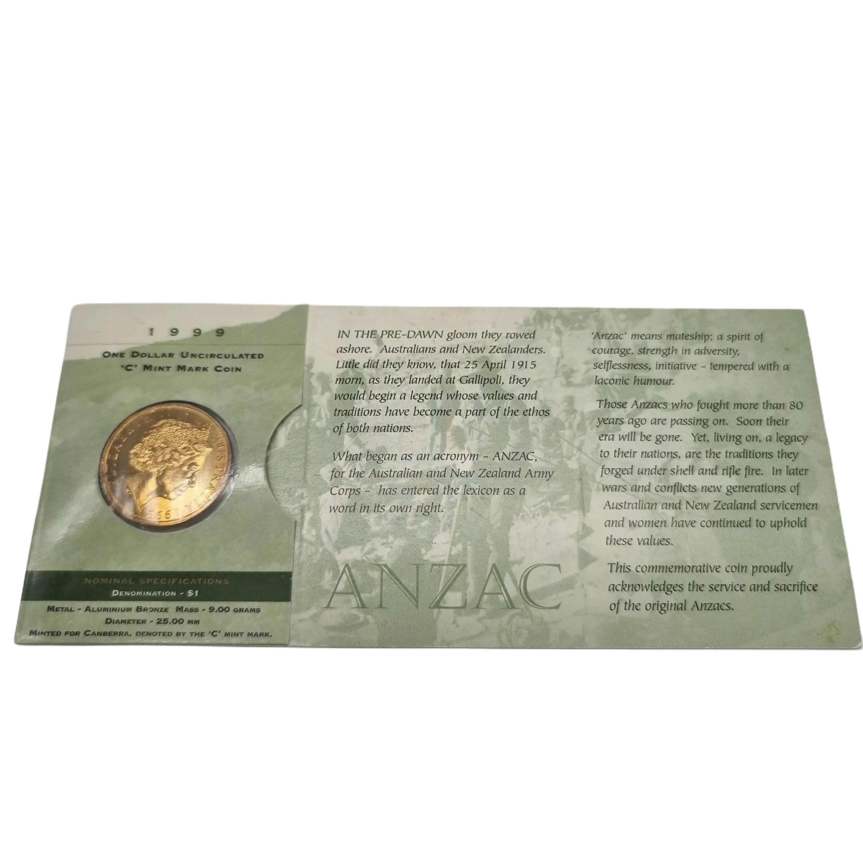 Royal Australian Mint – 1999 The Last Anzacs $1 ‘C’ Mint Mark Uncirculated Coin