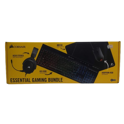 CORSAIR Essential Wired Gaming Bundle – K55 Membrane Keyboard, Harpoon RGB Mouse, HS50 Headset, MM100 Mouse Pad