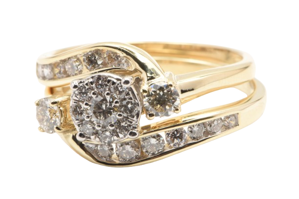 Ladies 9ct Yellow & White Gold Brilliant Cut Diamond Cluster + Channel Set 1.00ct TDW Q Bridal Set With Valuation (MR)