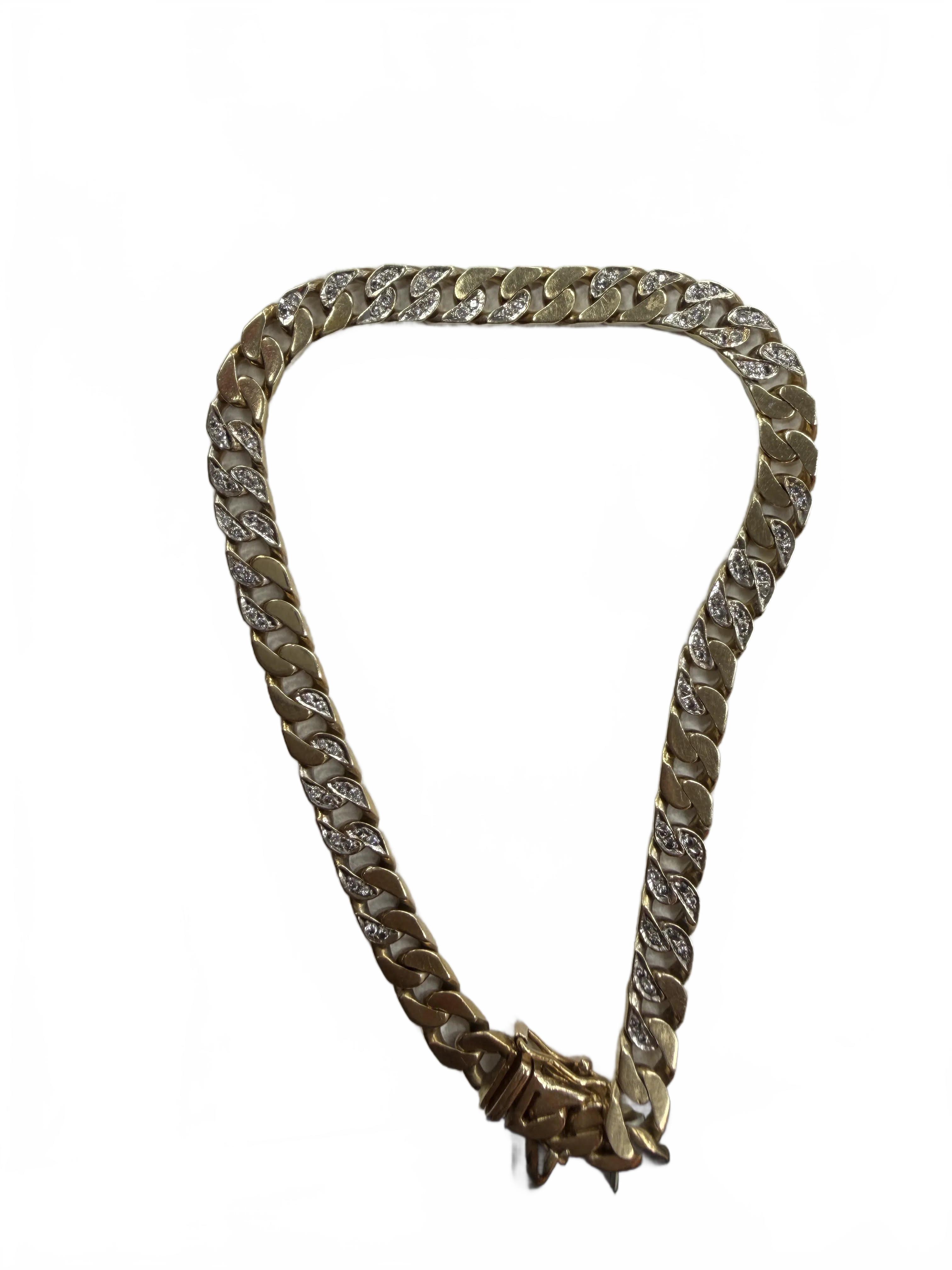 14ct Yellow Gold Curb Bracelet With Heart Dangle And Cubic Zirconia 14.7g (MR) (NR)