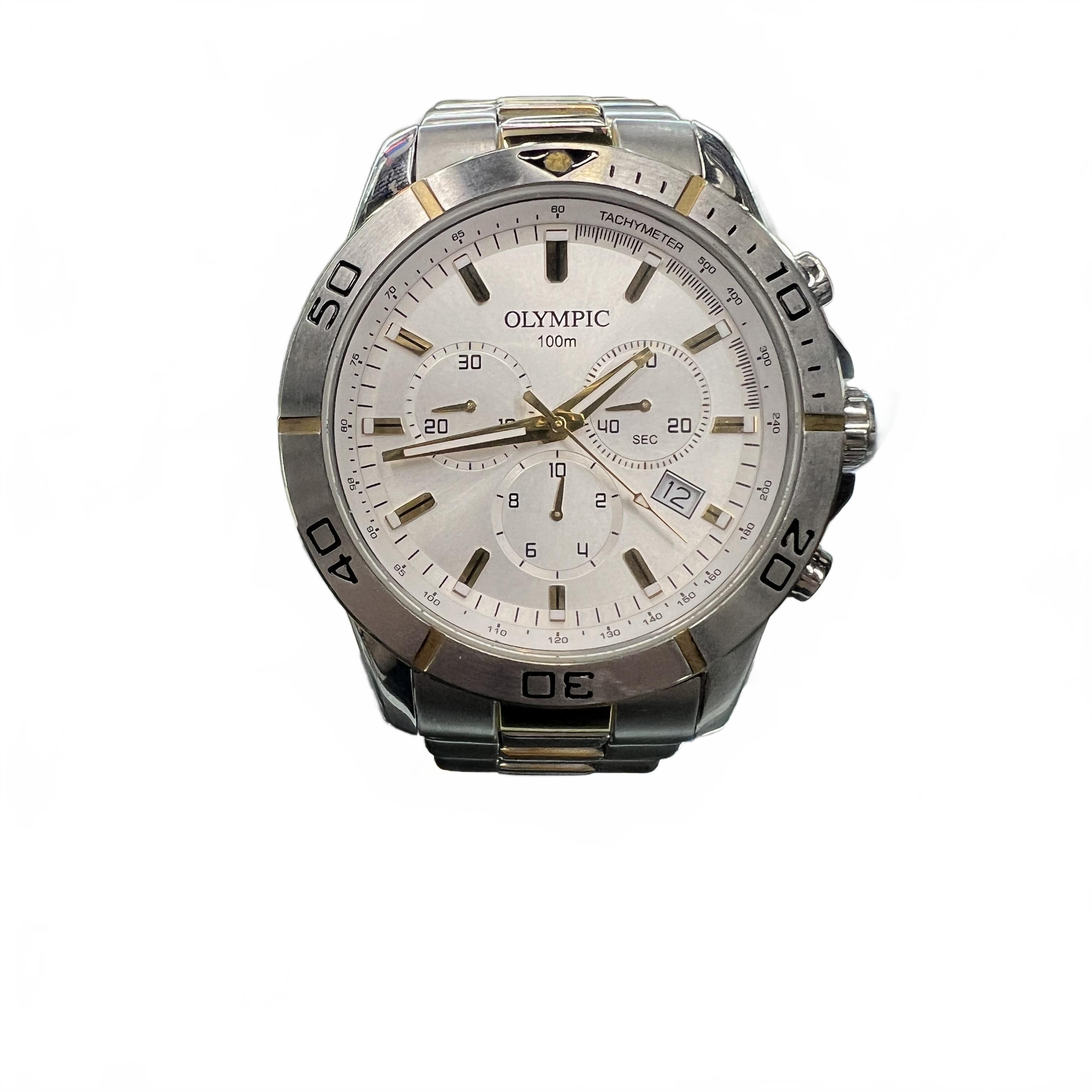 Olympic Mens Watch Silver Steel Band White Circle Dial (1429693) (MK)