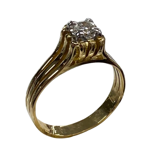 Ladies 18ct Yellow & White Gold, Round Brilliant Cut Claw Set 0.16ct Diamond. TDW 0.16, Size L.  With Valuation Certificate.