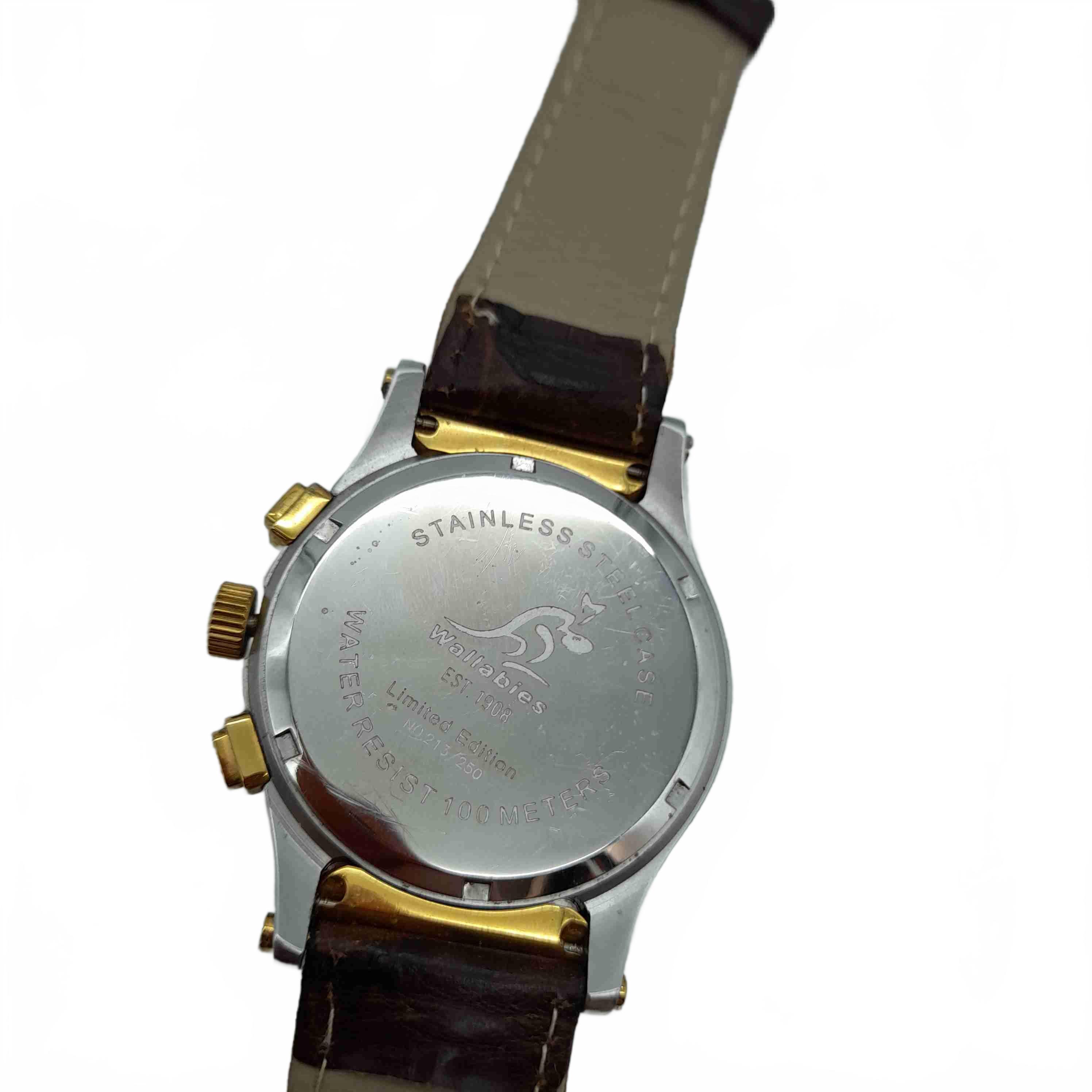 Wallabies Watch 213/250 Men’s White Gold Silver Brown Leather Band Analogue (WL 1433356)