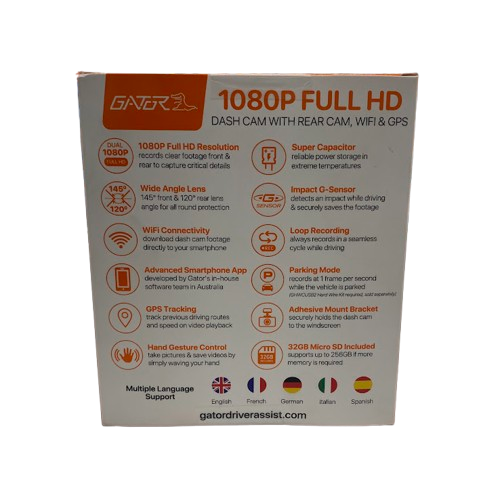 Gator Dash Cam with Rear, Wifi & GPS – GHDVR98W
