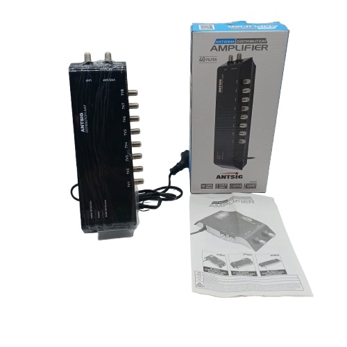 ANTSIG 8 Way Indoor Distribution Amplifer AP868, Black, Like New In Box, With Manual (WR)