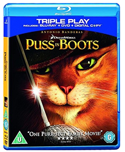 Puss In Boots Triple Play Blu Ray + DVD = Digital Copy – Very Good Condition (CP)