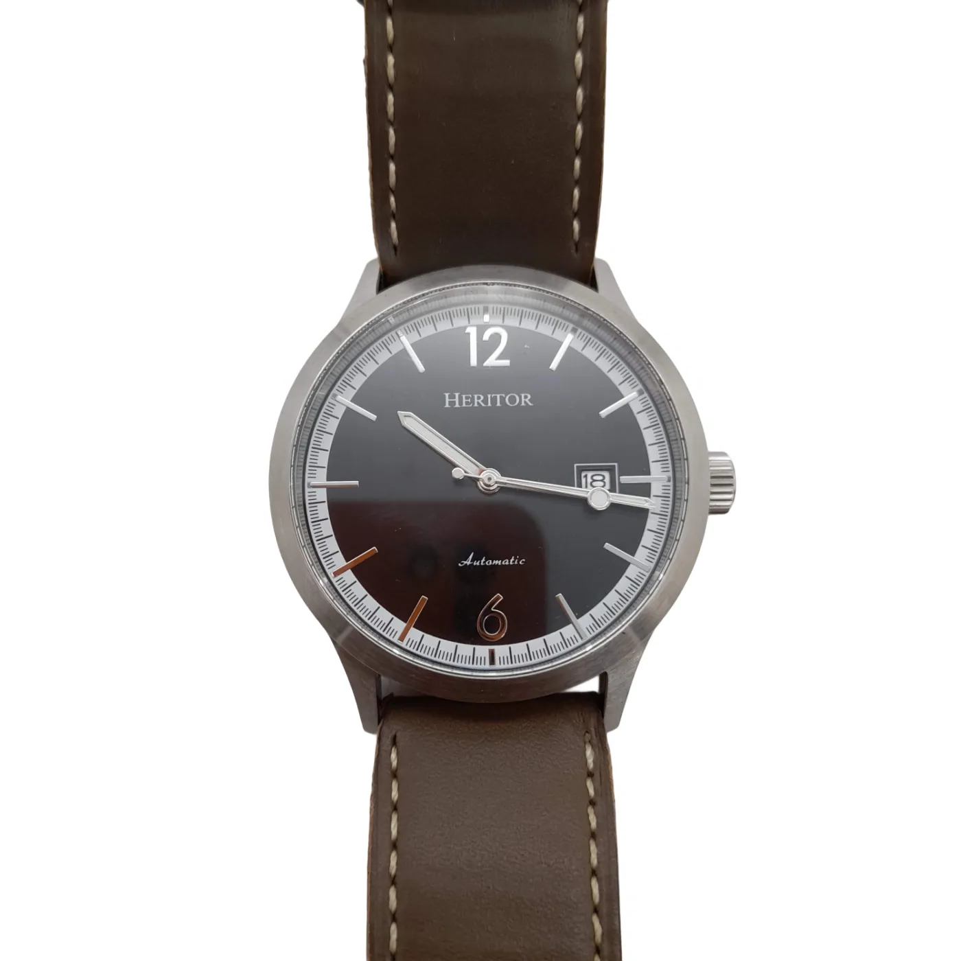 Heritor NH35A Men’s Watch with Brown Leather Band and Black Dial (WL 1400862)