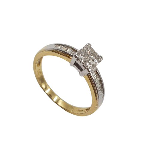 Ladies 18ct Yellow & White Gold Princess & Baguette Cut Diamond Ring 0.50ct TDW P With Valuation