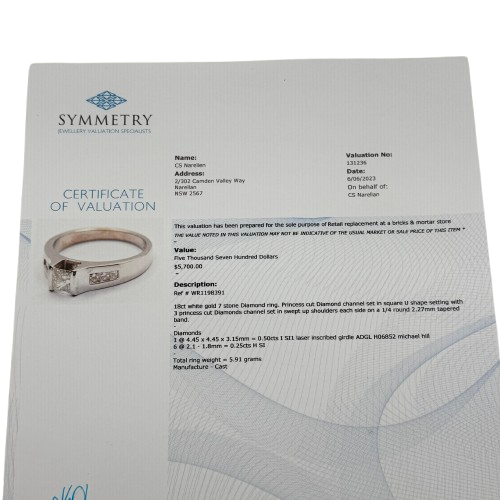 Ladies 18ct White Gold 7 Princess Cut Stone Diamond Ring O 7 1/2 With Valuation (WR 1198391)