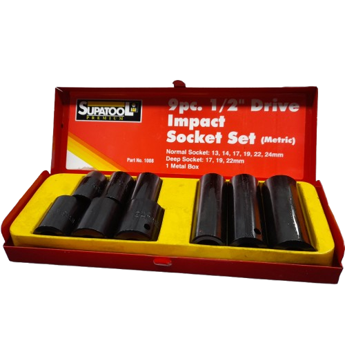 Supatool 9pc 1/2″ Drive Socket Set (Red Case) **Second Hand**  (1395639 MR)