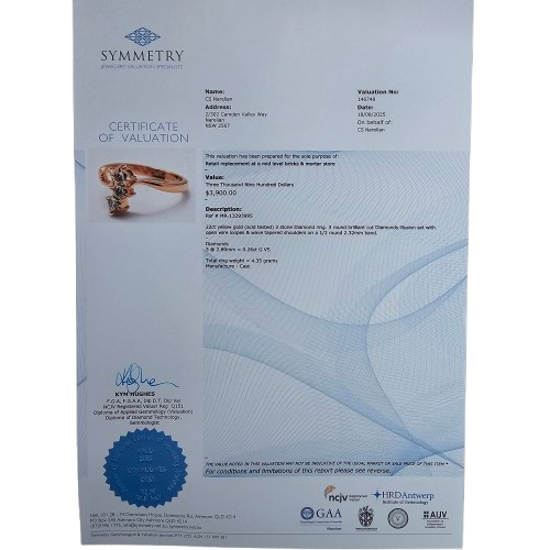 Ladies 22ct Yellow Gold Brilliant Cut Diamond Ring 0.21ct TDW N With Valuation (MR)