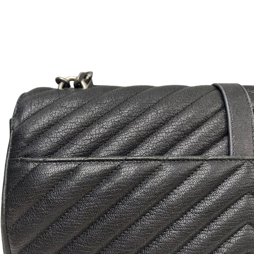 Yves Saint Laurent College Medium Satchel in Quilted Lambskin Leather – Black with Patina Silver Hardware (Includes Box & Dust Bag)