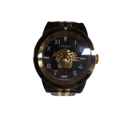 Versace V-Palazzo Men’s Watch VE2V00422 Black Dial Two-Tone Stainless Steel with Box and Authentication (LN)