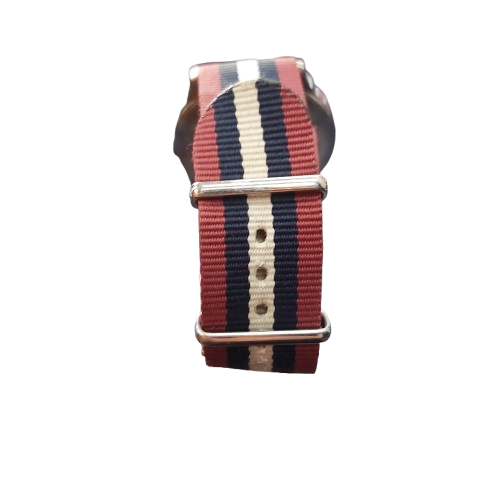 Mens Silver Steel Watch Sapphire Crystal Face – Striped Bands With Silver Case