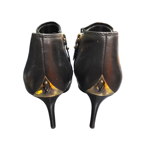 Louis Vuitton BL0141 M Black Leather Open-Toe Heels Size 36 (LN)