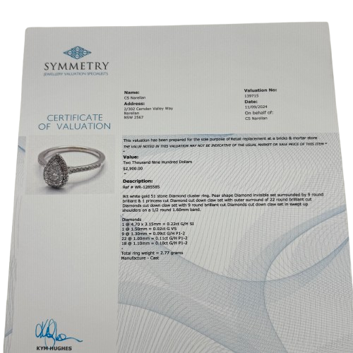Ladies 9ct White Gold 51 Stone Pear Shaped Diamond Cluster Ring 0.54 TDW N 6/34 with Valuation (WR 1285585)