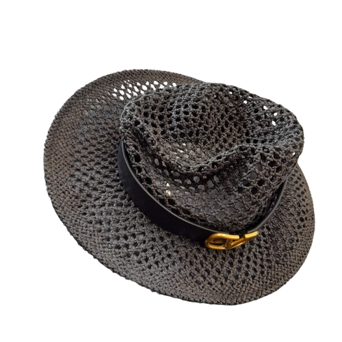 Valentino Hat Vlogo Crochet Straw Fedora (GE)