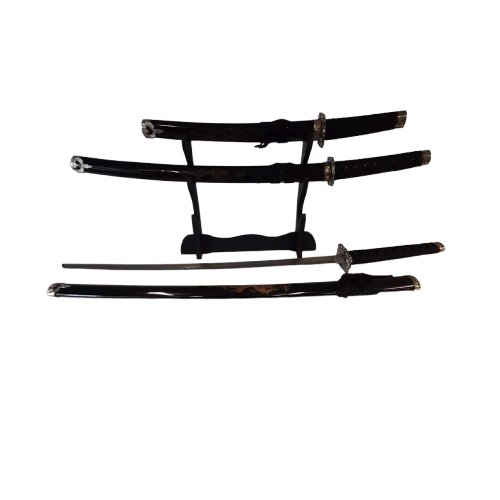 Unbranded 3 Pce Samuri Swords With Holder *Not Sharp Collectable* (GE)