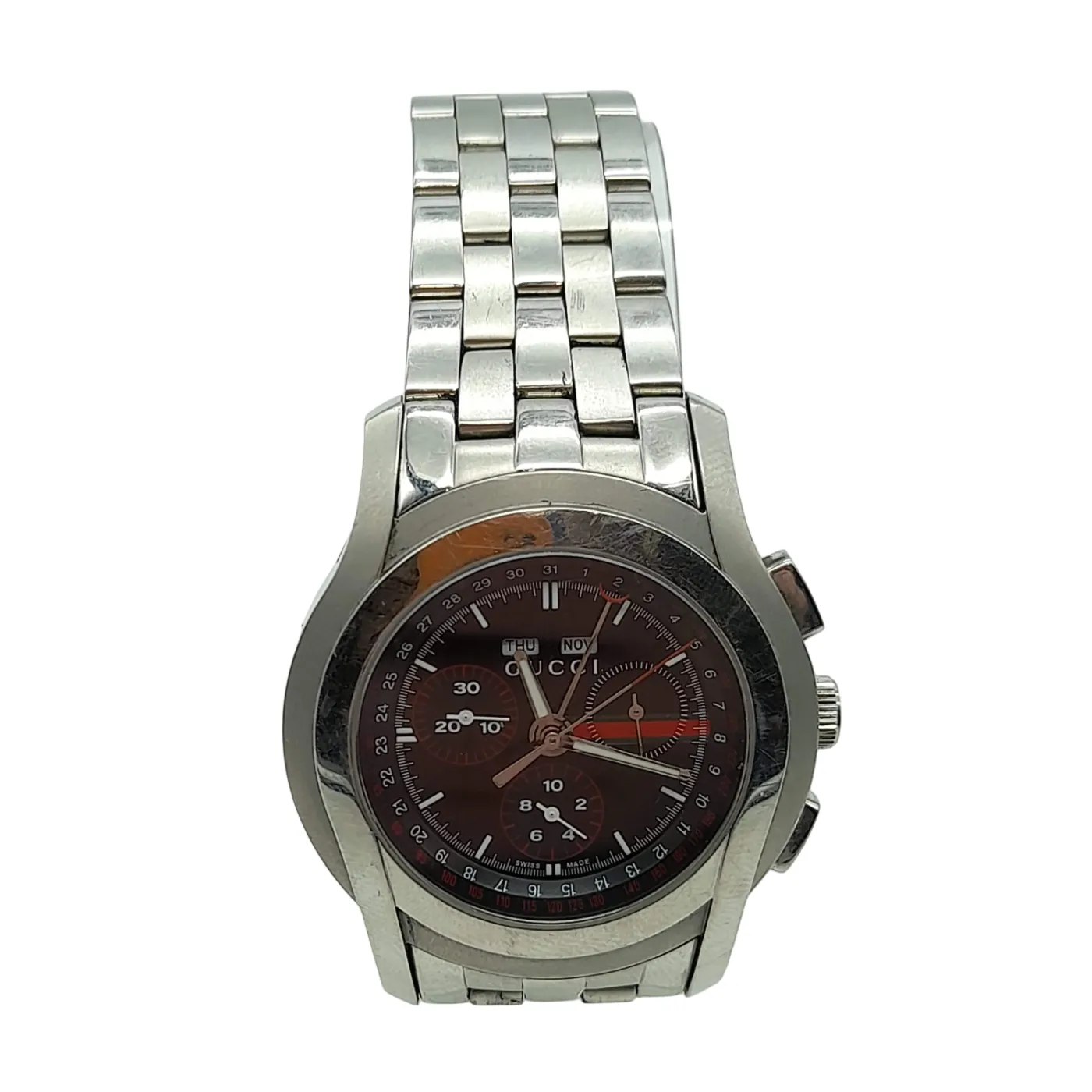 Gucci Chrono 5500 Men’s Silver Watch Light Scratches on Face (WL141515)