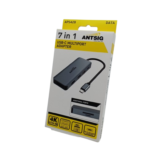 Antsig AP542B 7-In-1 USB-C Multiport Adaptor, Grey, Like New, FACTORY SEALED (WR 1375166)