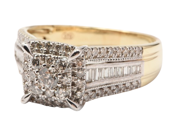 Ladies 9ct Yellow Gold Diamond Claw Set Square Cluster Ring 0.71ct TDW R With Valuation (MR)