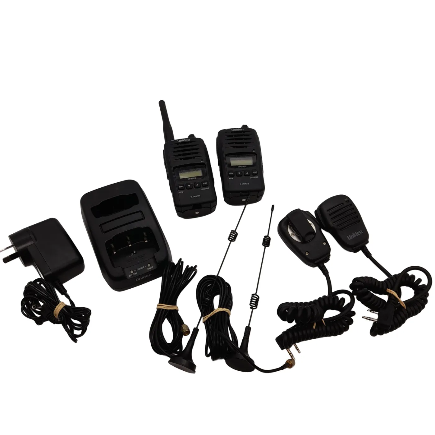 Uniden UH850S 5 Watt UHF Waterproof CB Handheld Radio Twin Pack + Case + Charger + Microphones + Antennas (WL 1356414)