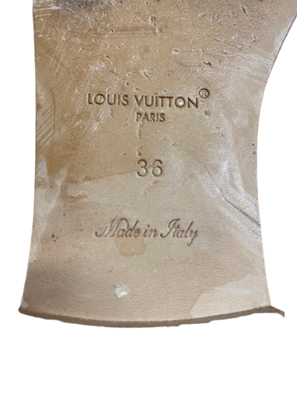Louis Vuitton LW0215M Frame Flat Mule Grey Cream Size 36 With Entrupy Certificate (NG)