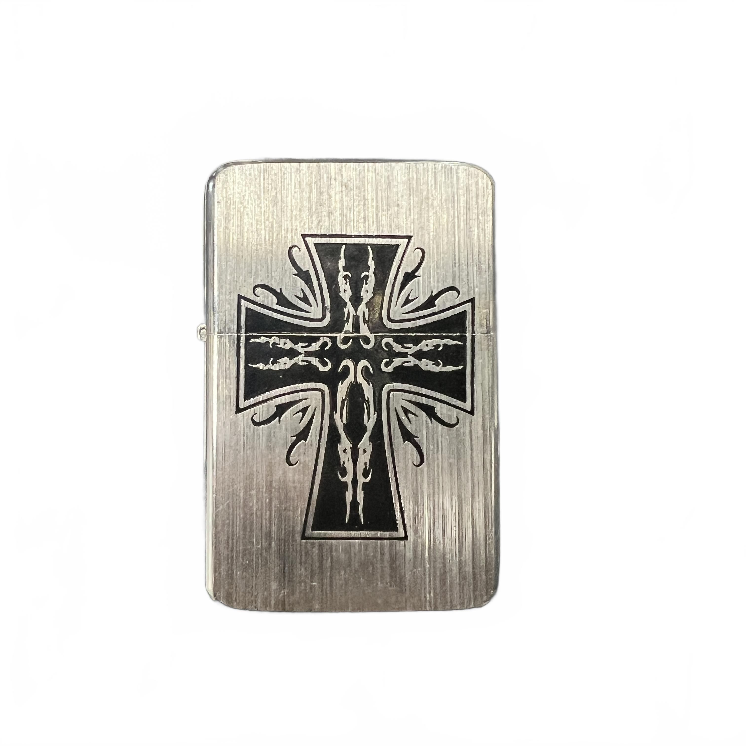 Zippo Metal Coloured Lighter with Black Cross (MK)
