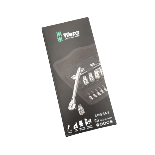WERA 8100 SA 8 Zyklop Metal Ratchet Set w/ Switch Lever 1/4″ Drive Metric – 28 Piece (JN)
