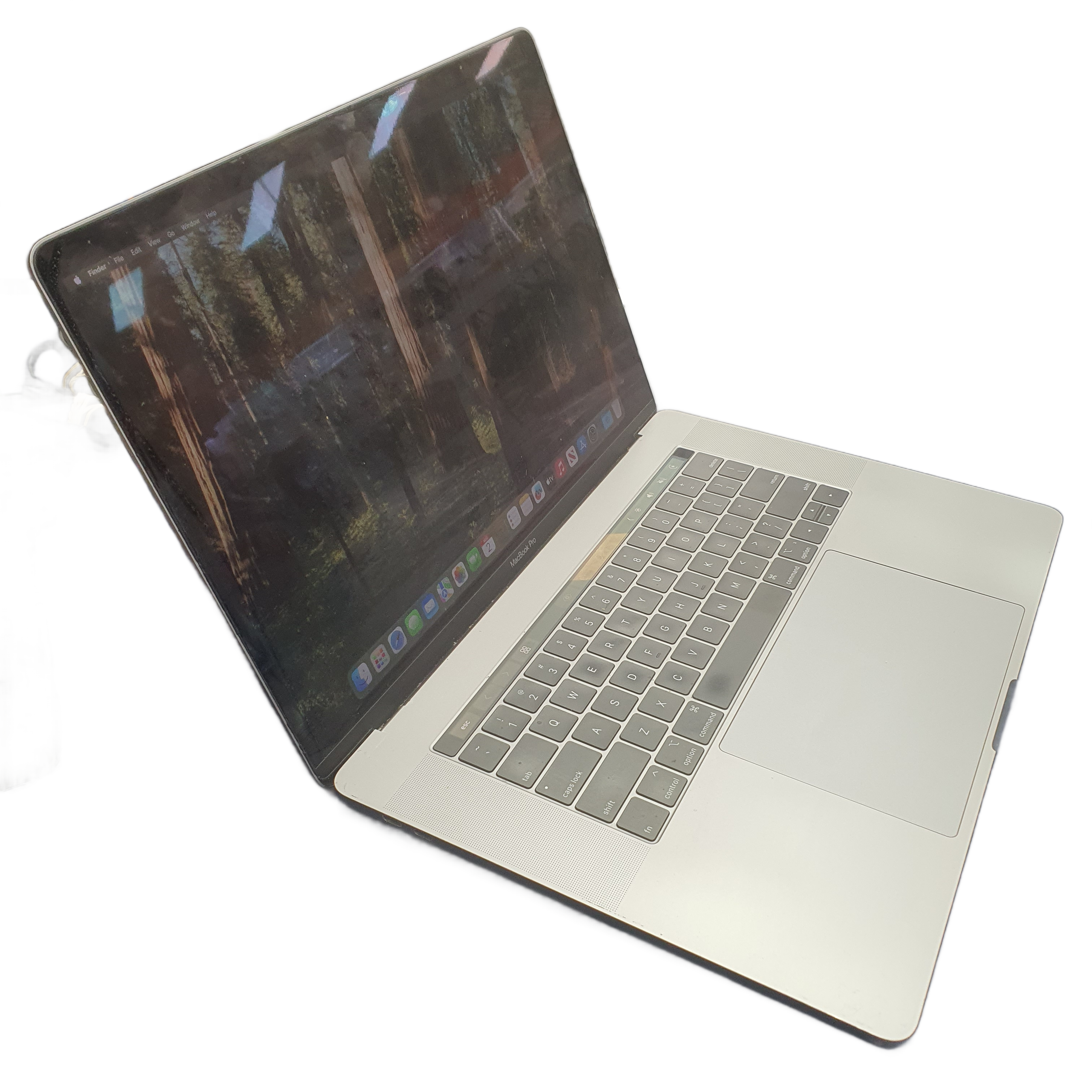 Apple MacBook Pro 15,1 A1990 i7-8750H 16GB 256GB Radeon 555X, Space Grey, Good USED Condition, Battery Service Recommended, With Lenovo 65W USBC Charger (MR 1421468)