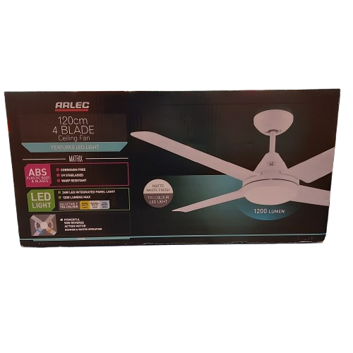 Arlec 120cm 4 Blade Ceiling Fan Featuring LED Light Sealed In Box (CP-1360578)