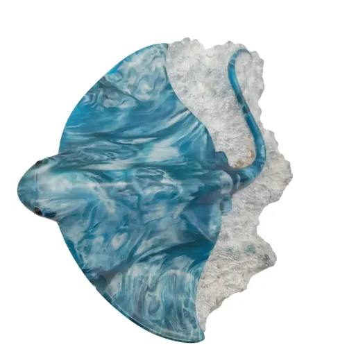 Foots Artwork MANTA RAY Aqua Cast Marble Ornament