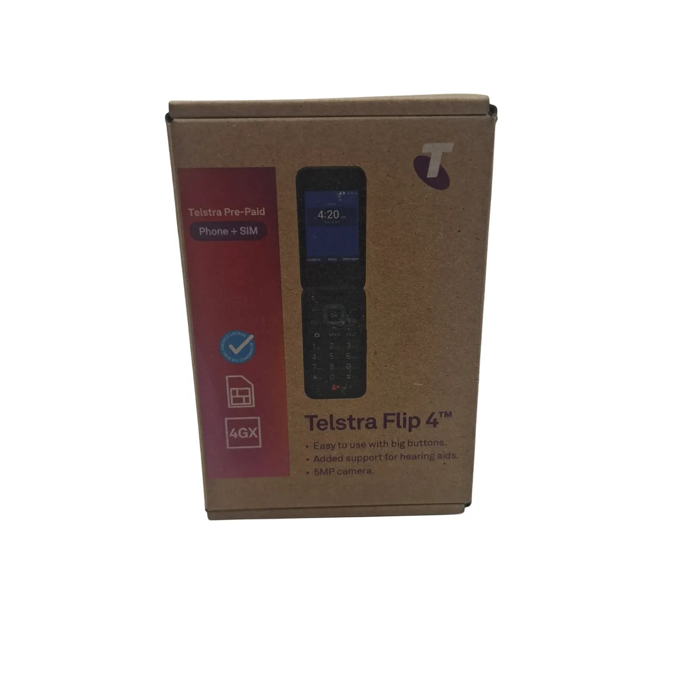 Telstra Mobile Phone Flip4 8GB Black + Box, Charger & Manual (WR)