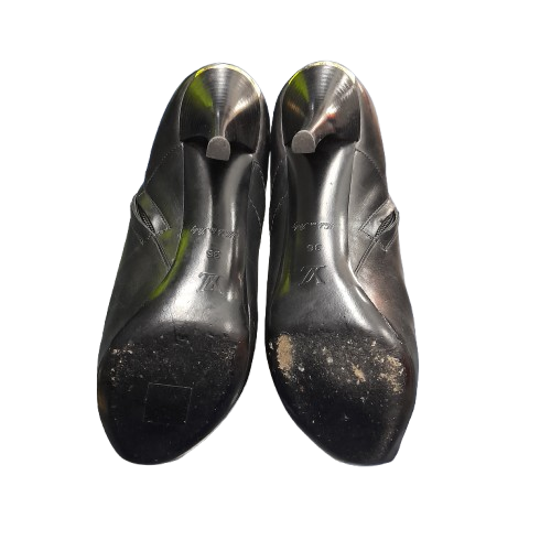 Louis Vuitton BL0141 M Black Leather Open-Toe Heels Size 36 (LN)