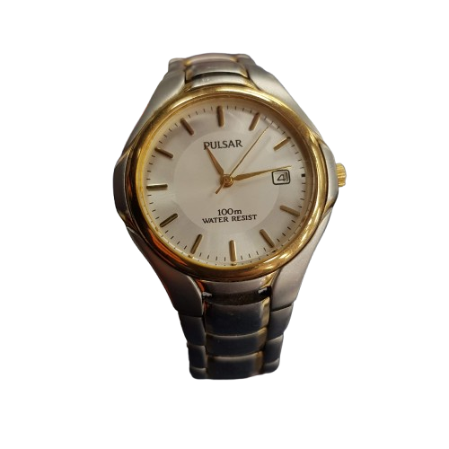 Pulsar Unisex Two-Tone Quartz Watch with Silver Dial and Steel Band (MR)