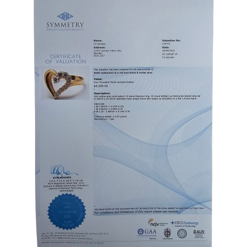 Ladies 18ct Yellow Gold Brilliant Cut Diamond Open Heart Ring 0.33ct TDW With Valuation (MR)
