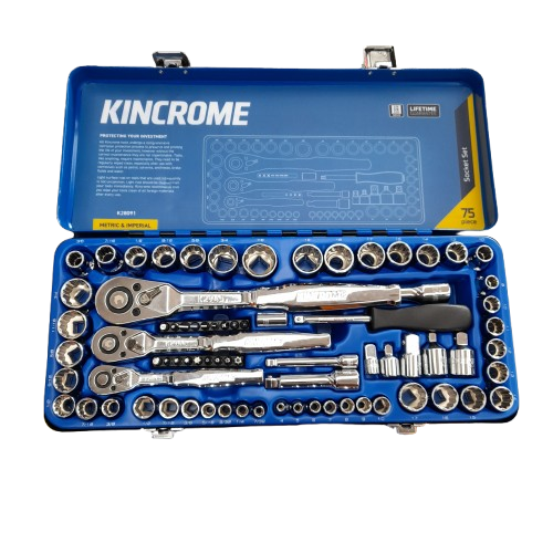 Kincrome 1/4″, 3/8″ & 1/2″ Drive Metric and Imperial Socket Set – 75 Piece(LN)