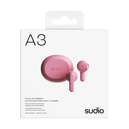 Sudio A3 Wireless Earbuds Pink, Like New In Box (CP)