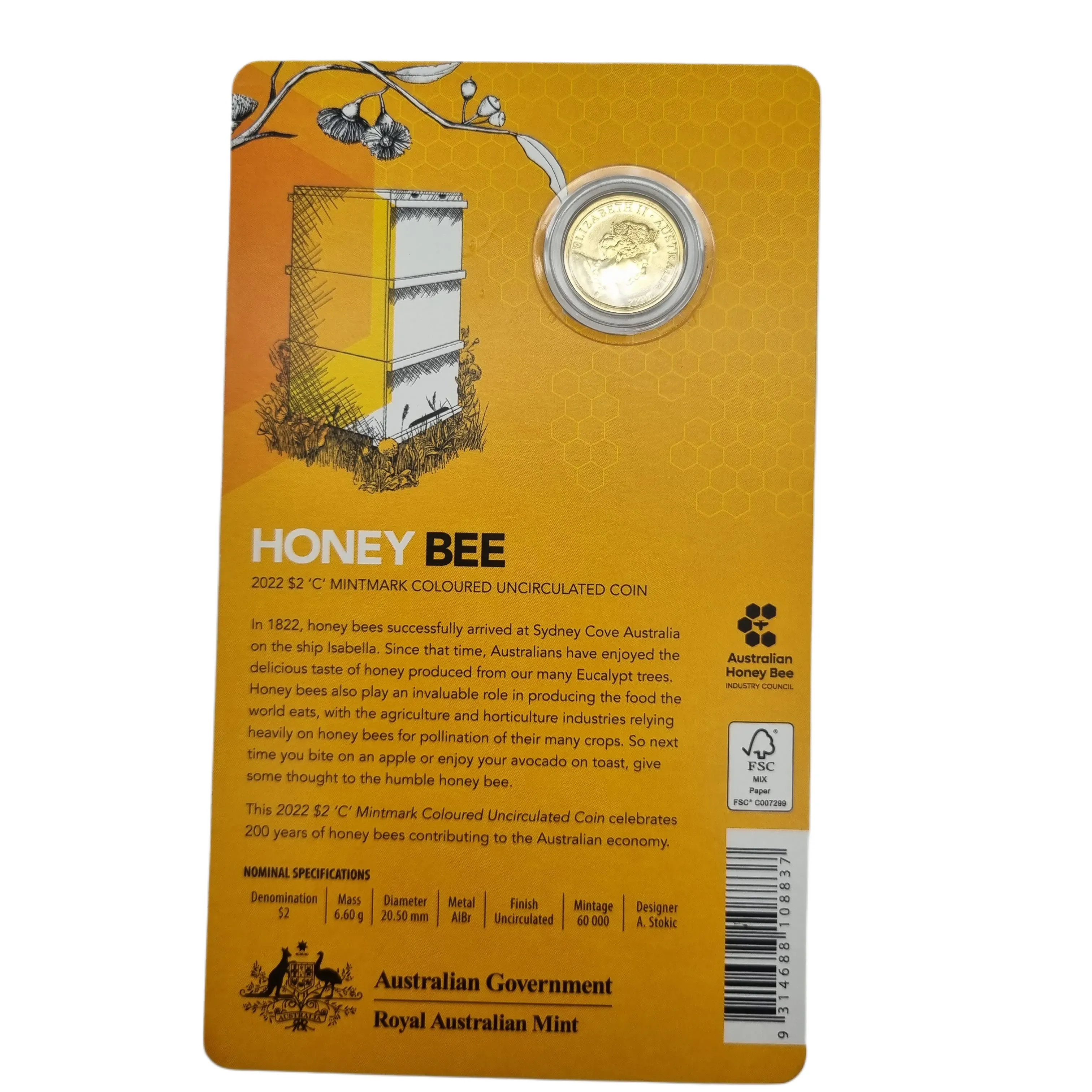 2022 Honey Bee $2 ‘C’ Mintmark Uncirculated Coin