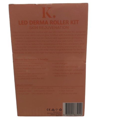 Kahlia Skin LED Derma Roller Kit, Like New, With 3x Roller, Charging Cable, Manual, Box