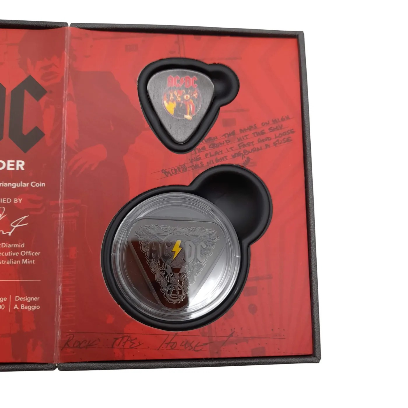 AC/DC 45 Years of Thunder 2018 $5 Fine Silver Nickel Plated Triangular Coin (WL 1409188)