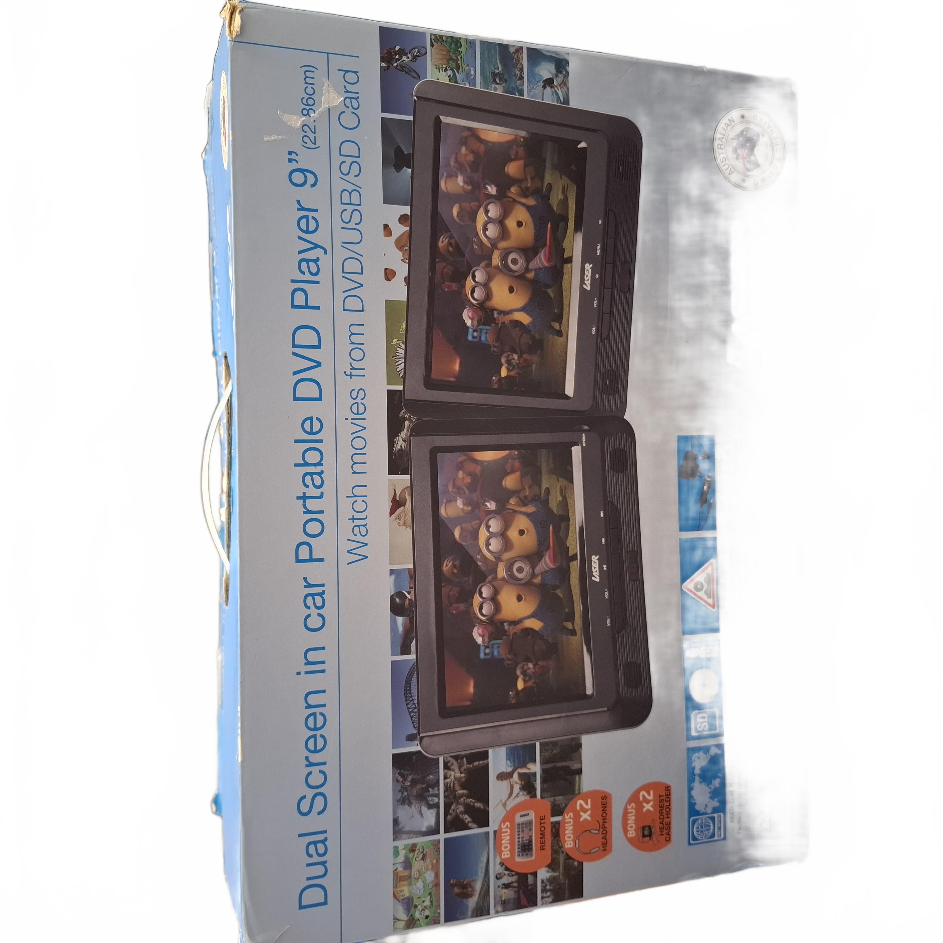 Laser Portable 9 Inch Dual Screen DVD Player DVD-PT9-DUALB (JN)