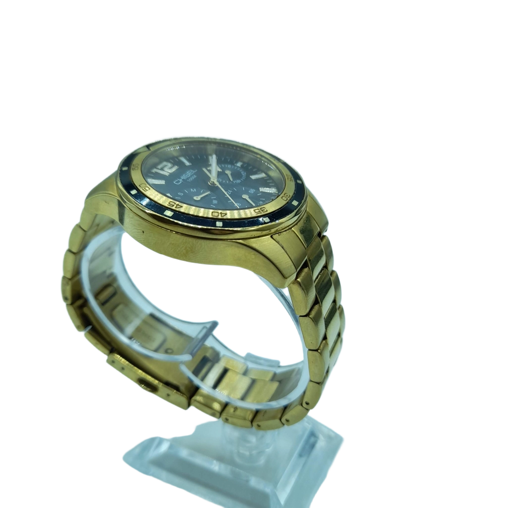 Men’s Chisel Gold Tone Stainless Steel Watch 5829304, Black Dial, Light Scuffing To Edge Of Face, TICKING (GE 1414329)