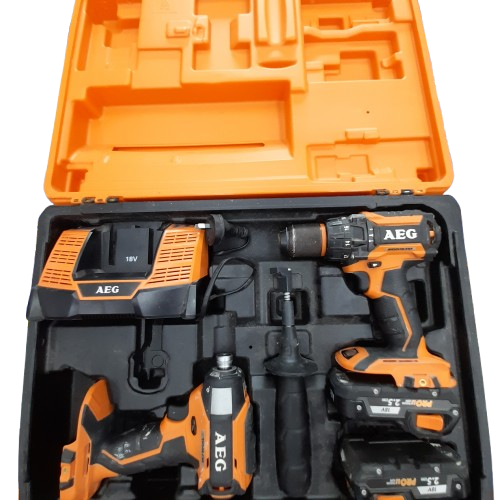 AEG BSB18CBM Cordless Drill Kit with 2 Batteries and Charger (MR)
